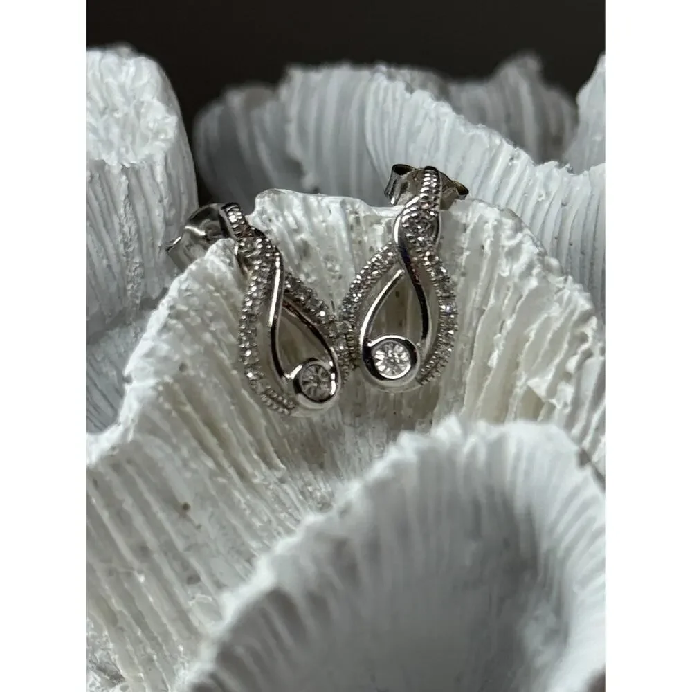 INTERWOVEN 925 STERLING SILVER WHITE TOPAZ EARRINGS LENGTH 0.6 in